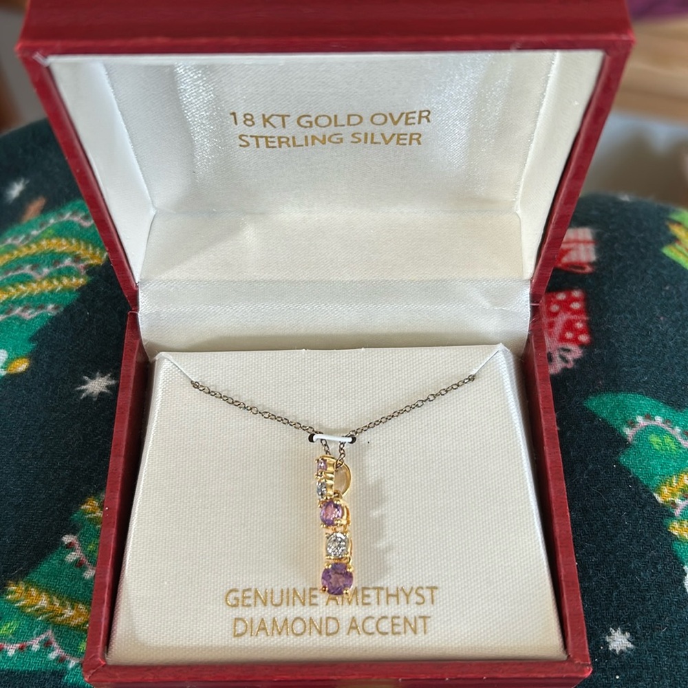 Genuine amethyst diamond accent 18 kt gold over sterling silver